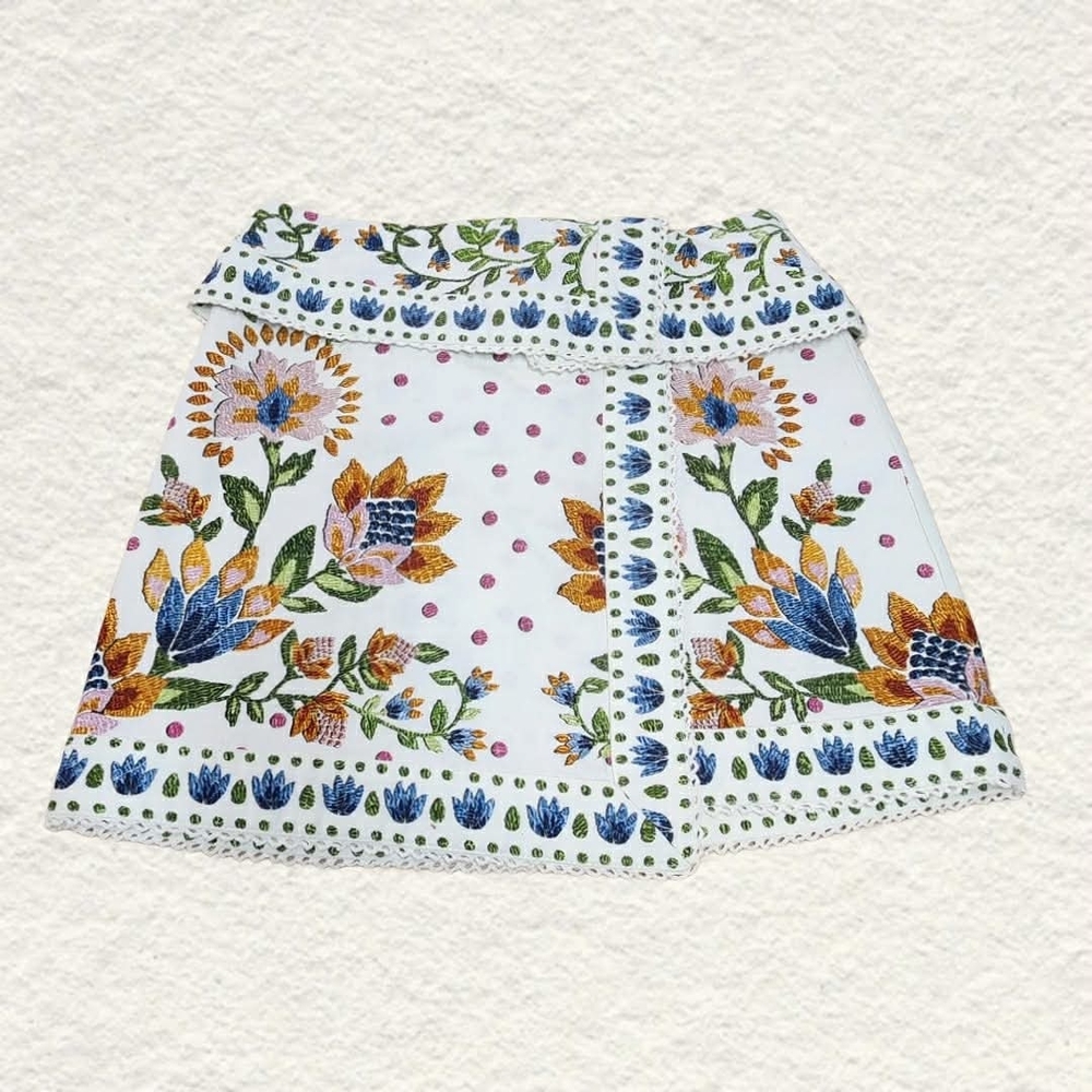 FARM Rio White Mini Skirt with Faux Floral Embroidery
